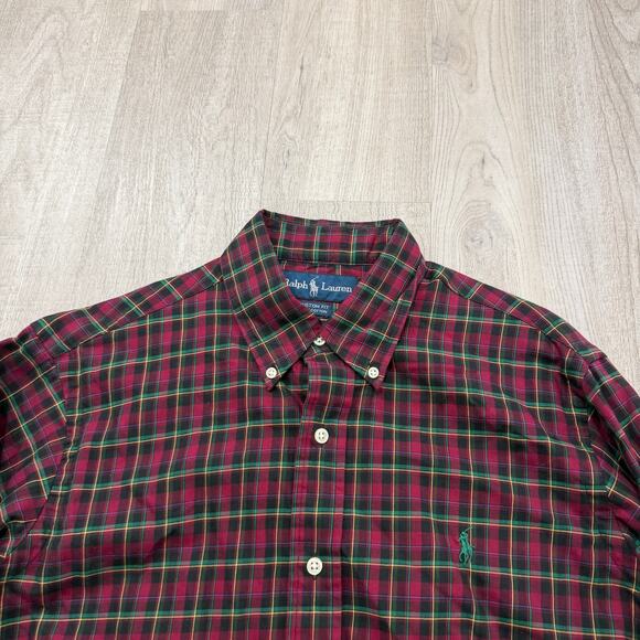 Vintage Polo Ralph Lauren Shirt Men's Medium Red Plaid Check Preppy 90s Flannel - Picture 3 of 7
